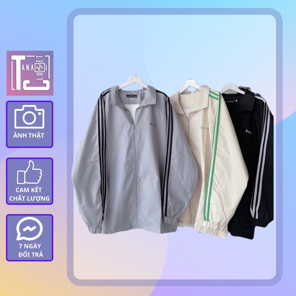 [sẵn] Áo khoác ngoài vải dù kẻ sọc thêu chữ Hunflid (ảnh thật tại shop) Tanazi Closet