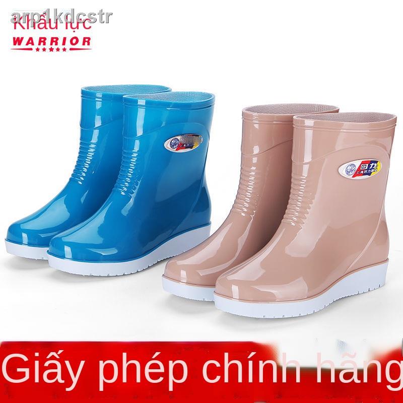 ✵ஐ♕Kéo lại ủng đi mưa nữ ống ngắn trong chống trượt nước thời trang người lớn giày cộng với bông thấm cao su