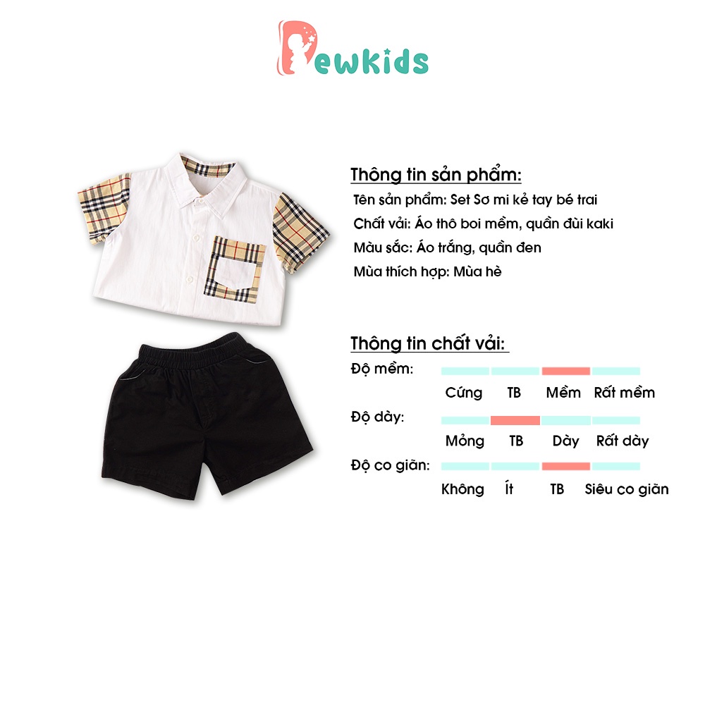 Quần áo bé trai, set sơ mi kẻ ngắn tay mix quần đùi kaki Dewkids phong cách Hàn Quốc