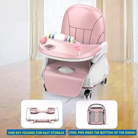 Ghế ngồi ăn dặm có bánh xe, đệm và đồ chơi Cody baby