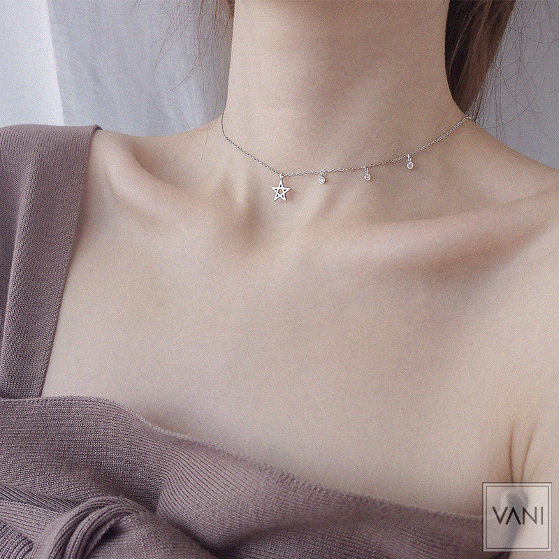 Choker, Dây Chuyền Trăng Sao, Xoắn Vàng Trắng, Vũ Trụ Bạc Ý 30% Khắc Mã S925 Cá Tính - VANI STORE