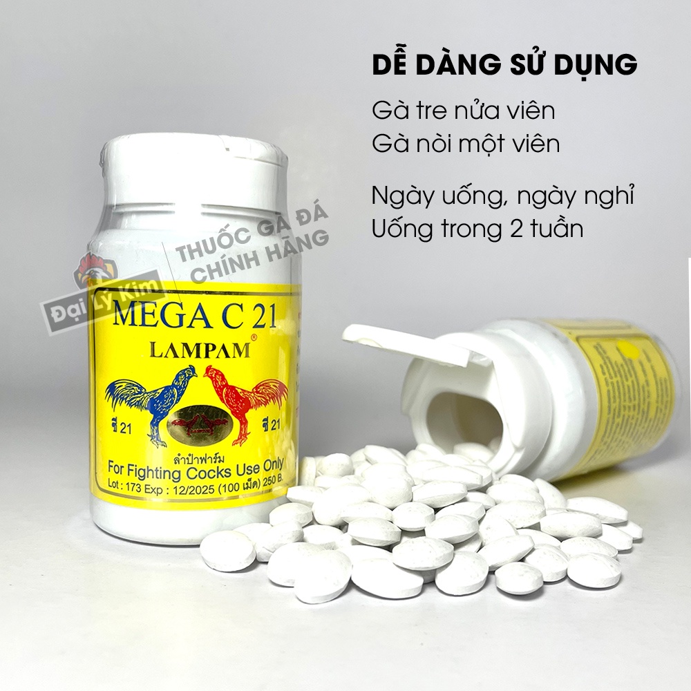 Dinh dưỡng nuôi gà đá tăng bo Mega C21, hủ 100 viên, nhập khẩu Thái Lan chính hãng