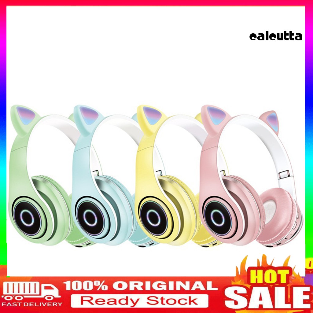 Tai Nghe Bluetooth 5.0 P39M Hình Tai Mèo Có Mic Và Đèn Led