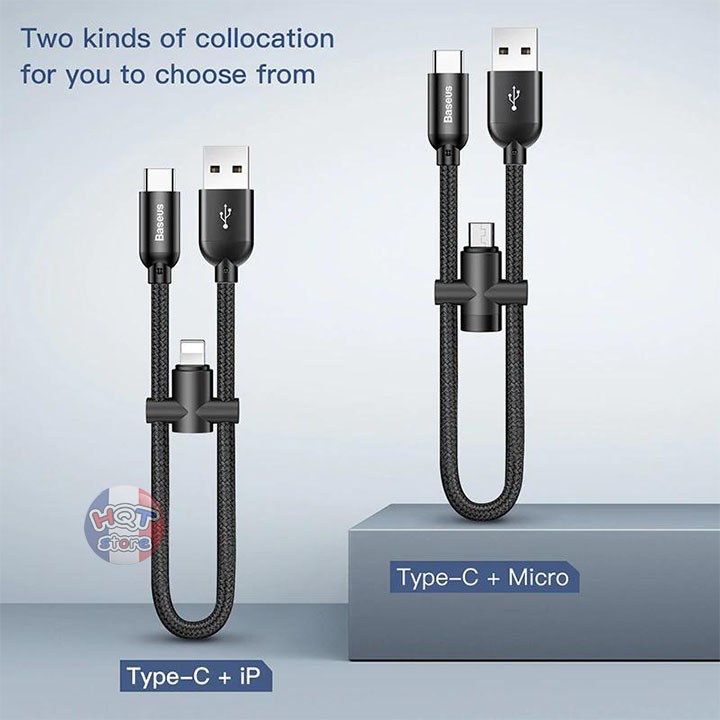 Cáp sạc ngắn Type C 23cm và đầu chuyển Type C to Micro USB Baseus 2in1