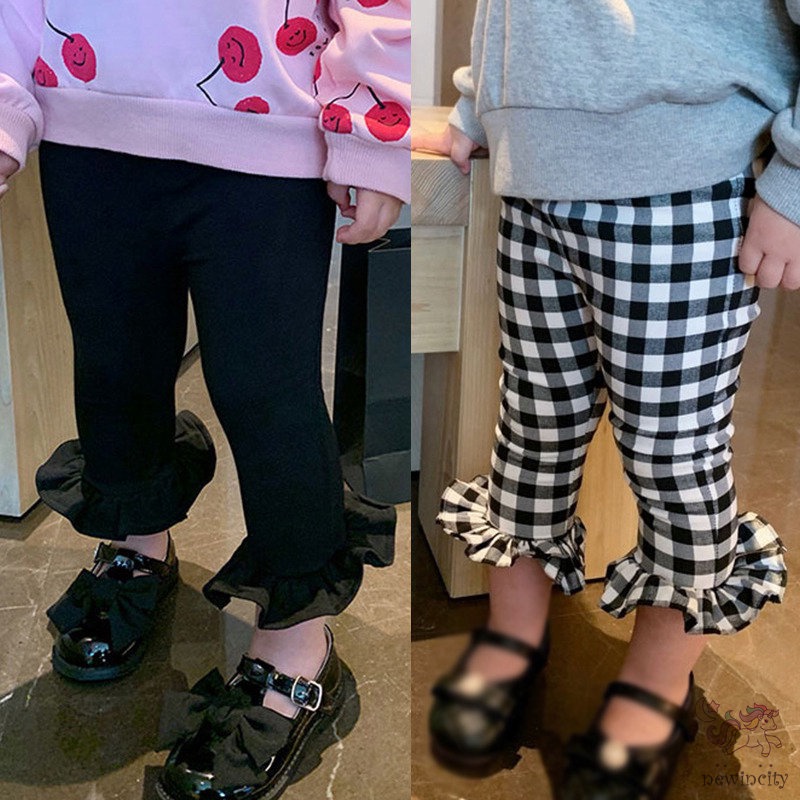 Quần Dài Ống Loe Họa Tiết Sọc Caro Phong Cách Hàn Quốc Dành Cho Bé Gái