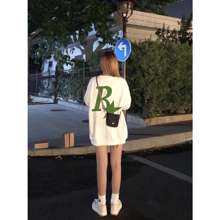 ÁO SWEATER NỈ UNISEX NỮ IN R NGÔI SAO TRƯỚC VÀ SAU CỰC ĐẸP