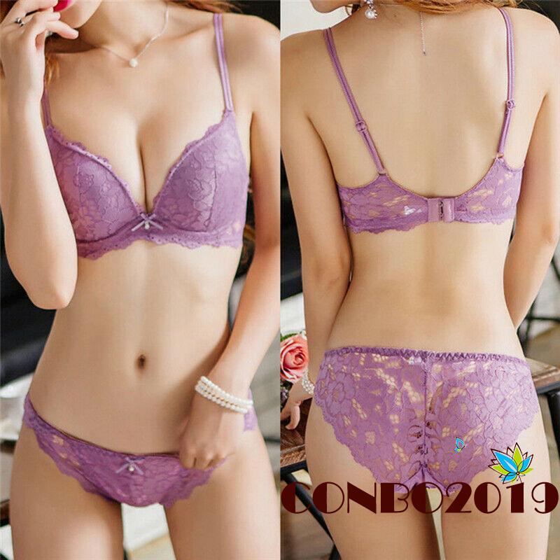 Bộ Đồ Lót 2 Mảnh Phối Ren Hoa Cúp Ngực Lưng Thấp Có Đệm Ngực Và Quần Lót Lưng Thấp Thời Trang Cho Nữ