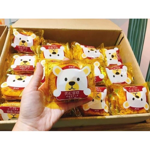 Bánh Ruốc Gấu, Bánh Bông Lan Gấu Phủ Chà Bông Đài Loan Hộp 30 cái Thơm Ngon