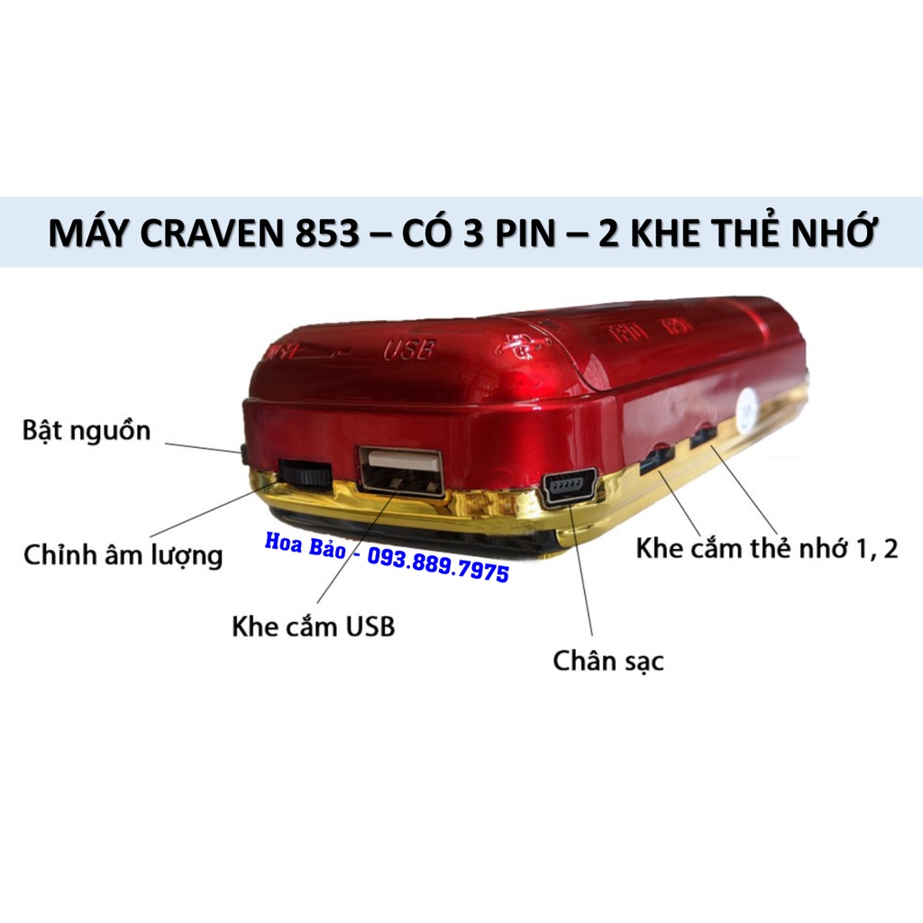 ✅Loa 3 Pin ✅ 2 Khe Thẻ Nhớ, Máy Craven 853 - Loa Nghe Pháp, Nghe Nhạc, Loa Học Tiếng Anh/FM/USB - SIÊU BỀN