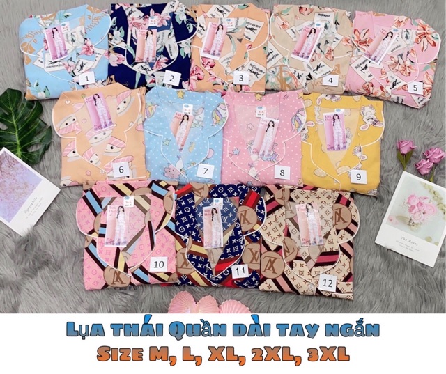 🍃CÓ BIGSIZE ĐỒ BỘ PIJAMA LỤA THÁI HOẠ TIẾT QUẦN DÀI TAY NGẮN 🍃 | BigBuy360 - bigbuy360.vn