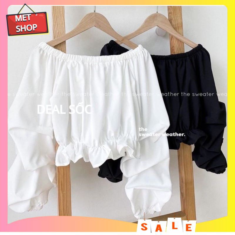 ÁO Trễ Vai Tay Bồng ATV01 Nữ [FREESHIP]  Áo CROPTOP bánh bèo tiểu thư màu Trắng,Áo kiểu mềm mịn không nhăn thoáng mát.