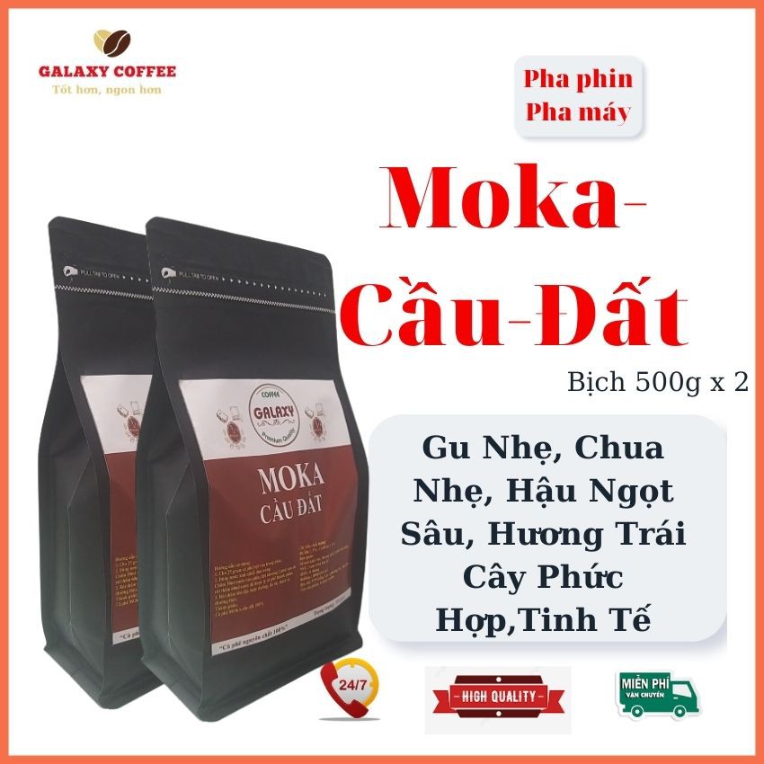 Cà Phê Rang Xay Moka Cầu Đất  Cafe Nguyên Chất, Pha Phin, Pha Máy, Cold Brew Và Drip, Galaxy Coffee MO01, 2Gói 500g