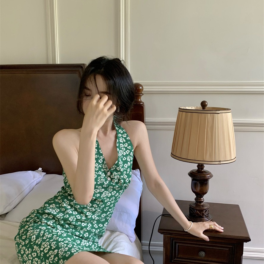 Đầm Perty 2 dây họa tiết hoa thời trang quyến rũ phong cách Hàn Quốc cho nữ