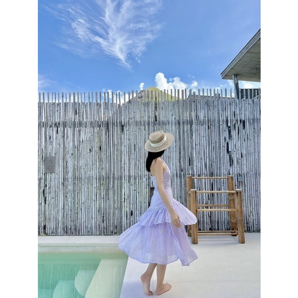 Beachclub-Đầm midi cổ yếm ladina