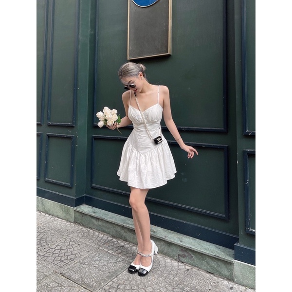( HÀNG CÓ SẴN ) Đầm Xoè Trắng 2 Dây Có Mút Ngực Phong Cách Nàng Thơ Amelie | BigBuy360 - bigbuy360.vn