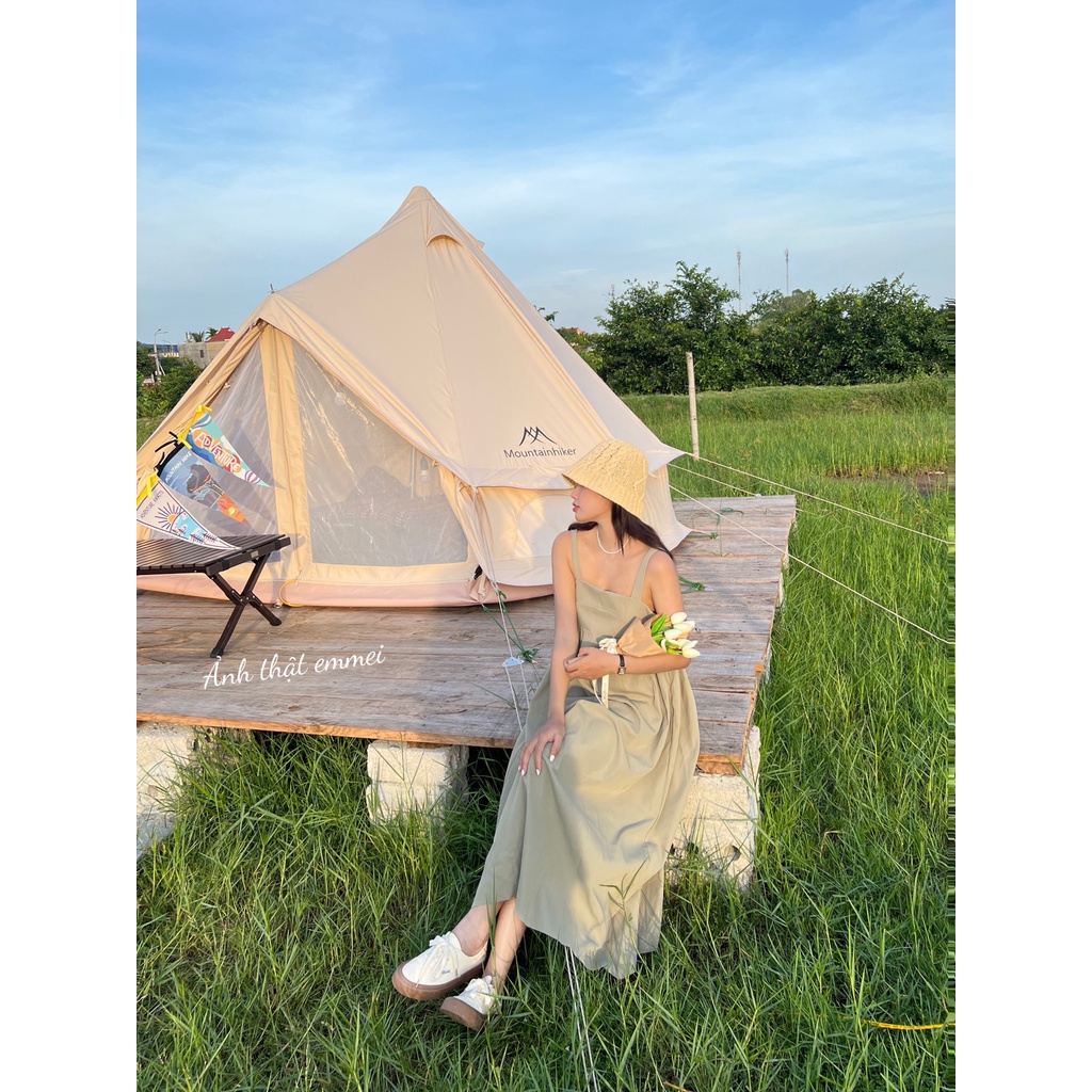 Đầm 2 dây babydoll dáng xoè dài, váy hai dây dễ thương emmei - v153