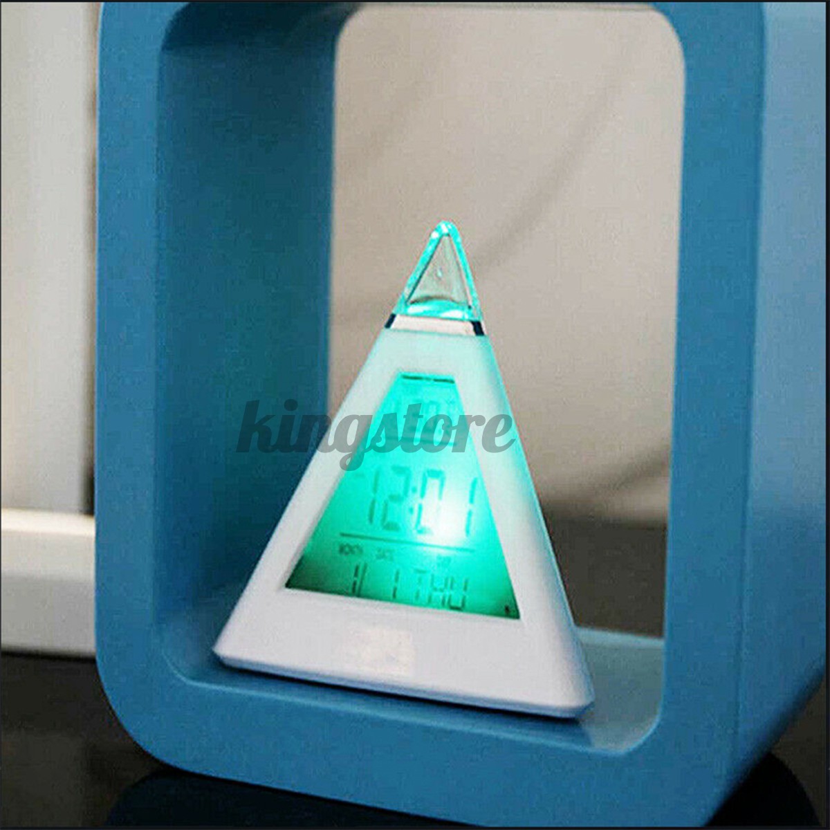 3.9x3.9x4in LCD 7 Colour Changing Triangle Digital Alarm Clock Night Light Bedside Desk Lamp