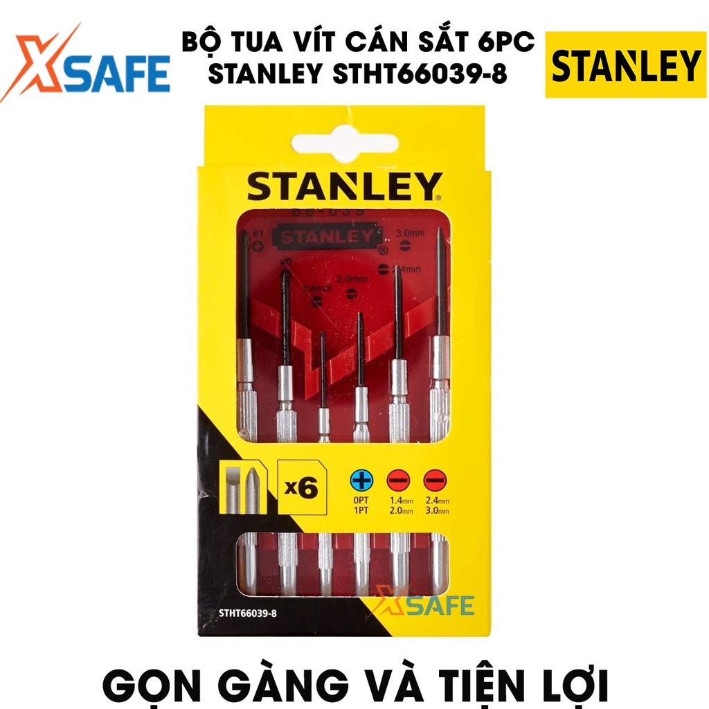 Tua vít bộ cán sắt STANLEY STHT66039-8 6 chi tiết Tuốc nơ vít Stanley mũi vít thép mạ chrome chống gỉ, đầu vít từ tính