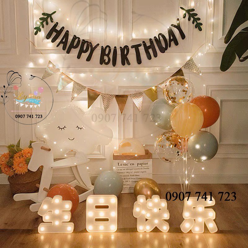 Set trang trí sinh nhật Dây Chữ HPBD kiểu mới - (Kèm Fairy Led 3m)