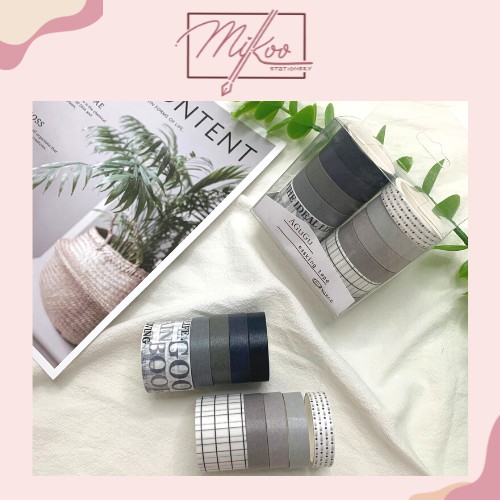 Set 10 cuộn washi theo chủ đề, nhiều màu sắc, trang trí sổ tay