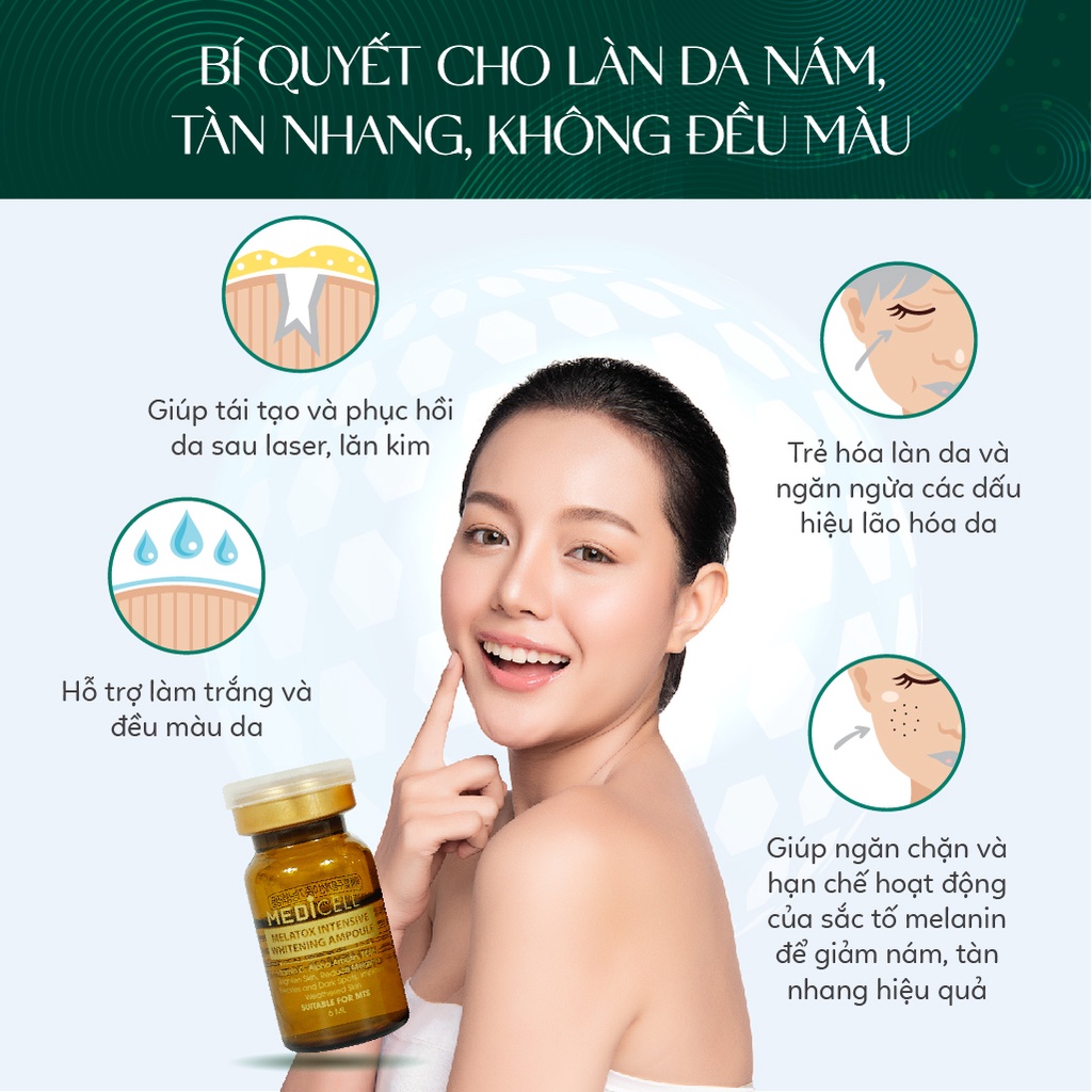 Tế bào gốc nám Melatox Medicell Hàn Quốc, mờ thâm nám tàn nhang, trẻ hóa xóa nhăn thích hợp với da lăn kim - 10 lọ