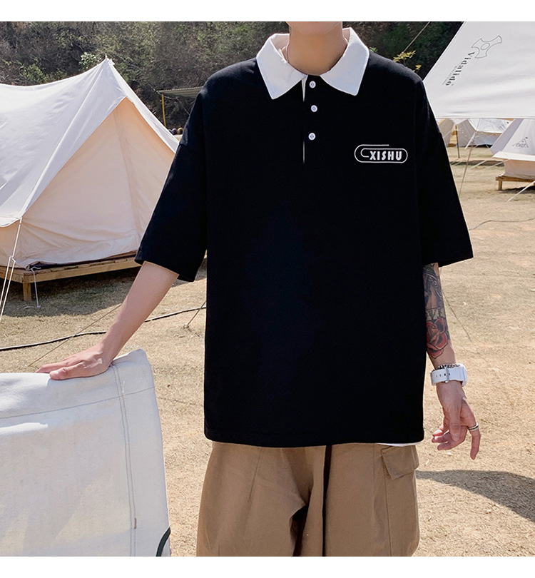 Áo thun Polo tay ngắn dáng rộng màu sắc đơn giản phong cách Hàn Quốc thời trang mùa hè cho nam | BigBuy360 - bigbuy360.vn