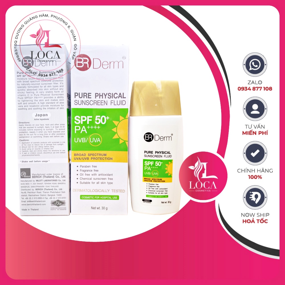 (AUTH) BR DERM PURE PHYSICAL SUNSCREEN FLUID SPF 50+ PA+++ 30G - Kem chống nắng không hóa chất