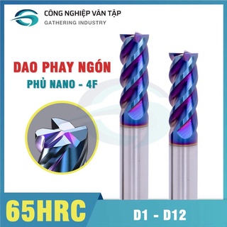 [D1-D8] Dao phay ngón 65HRC gia công vật liệu sau nhiệt, độ cứng cao, lớp phủ nano xanh
