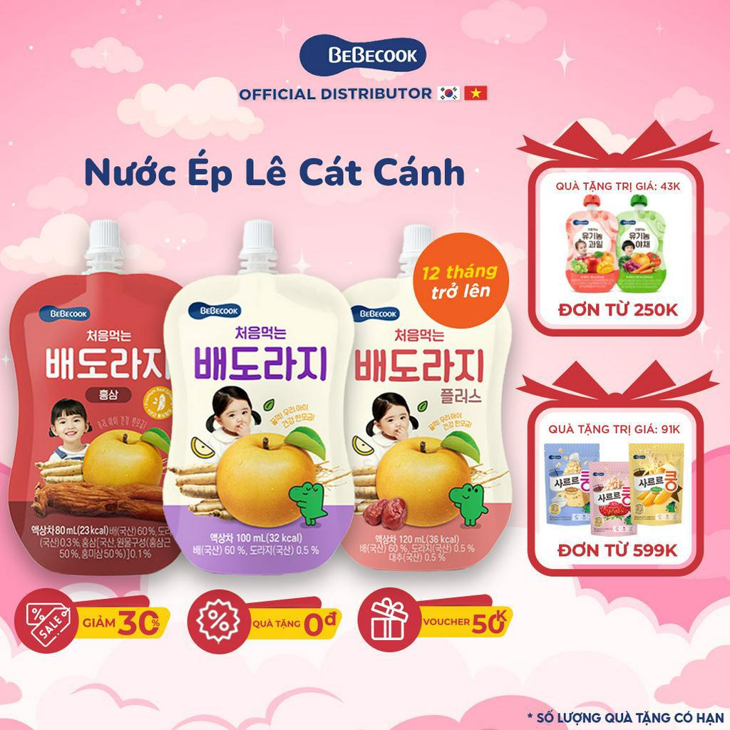 Nước ép trái cây lê cát cánh cho bé BeBecook nhiều hương vị từ trái cây giúp trẻ có sức đề kháng giảm ho đờm 100ml/túi