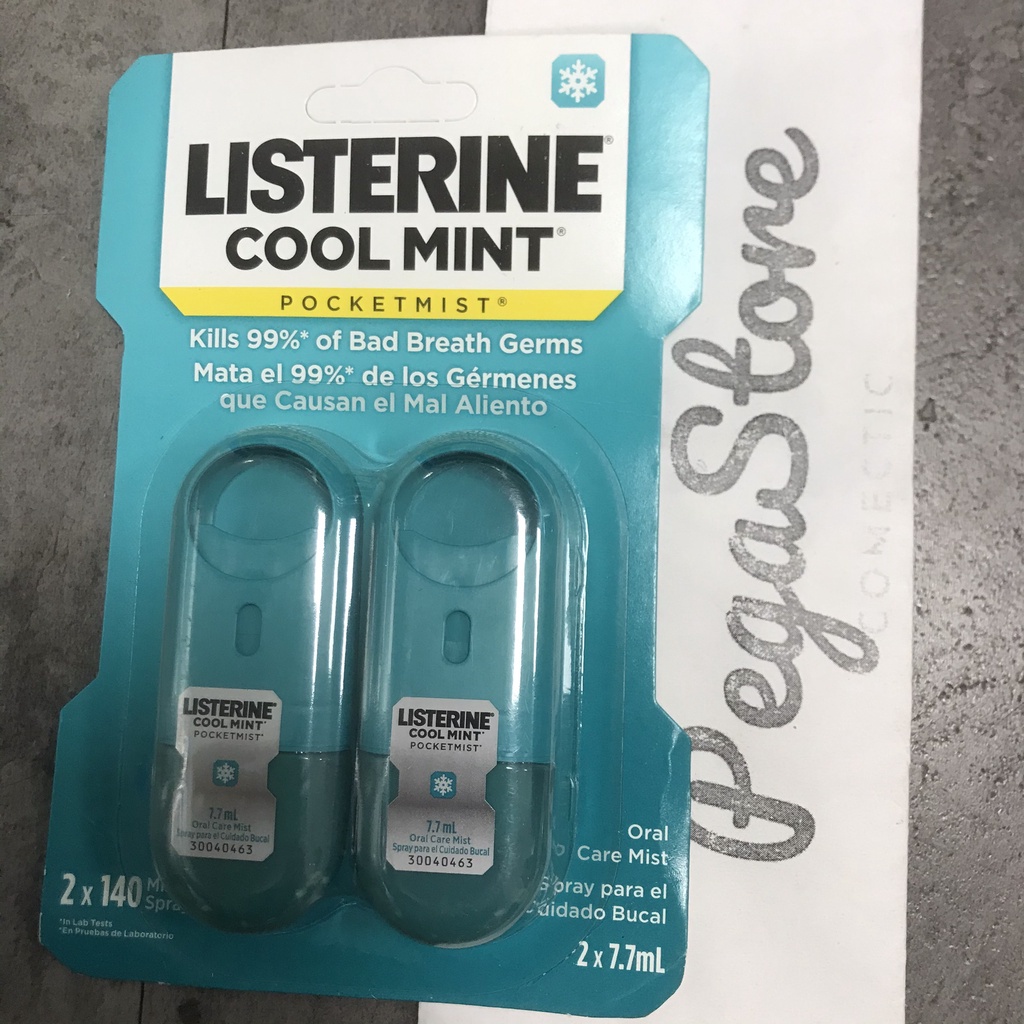 Xịt thơm miệng LISTERINE sịt thơm miệng Cool Mint Pocktmist chai sịt thơm miệng 7.7ml nước xịt thơm miệng Xanh Ngọc