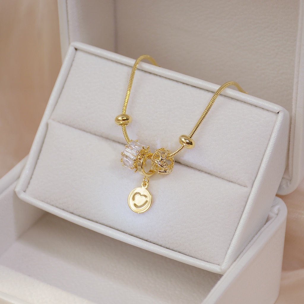 Vòng Đeo Tay Ròng Rọc Đính Hạt Zircon Có Thể Điều Chỉnh Phong Cách Hàn Quốc Tinh Tế