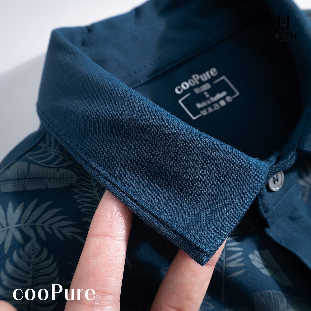 Áo polo nam Tropical Leaves cooPure xanh đậm 100% cotton, thiết kế mới mẻ NO.2713 (4 màu)