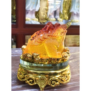 [Đồ Thờ Cúng] Cóc ngậm đồng tiền ngồi trên núi vàng, đế kính xoay