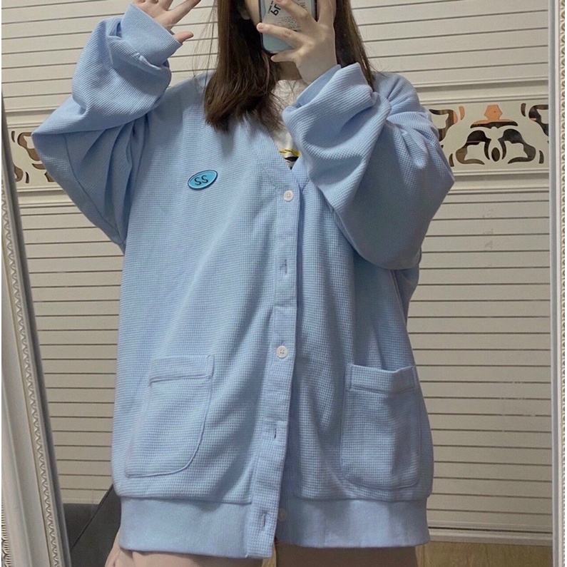 Áo Khoác Cadigan Nỉ Xanh 🎀Áo nỉ tông xanh dương hottrend 2021,vải gân tăm from ulzzang | BigBuy360 - bigbuy360.vn