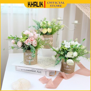 [Hàng đẹp] Hoa giả trang trí Decor KHALIK - CẨM TÚ CẦU LỌ BẰNG VẢI - HF012