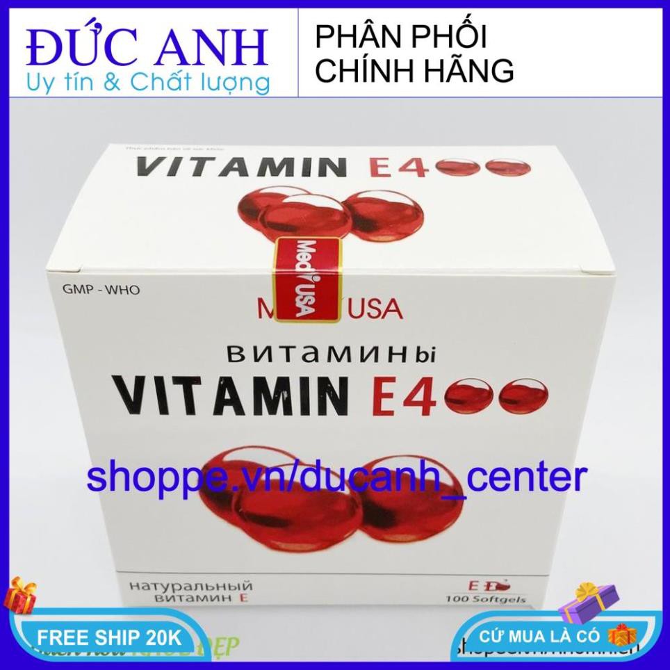 Viên Uống đẹp da Vitamin E Đỏ 4000mcg, Aloe vera 500mg chống lão hóa - Hộp 100 viên chống lão hóa da