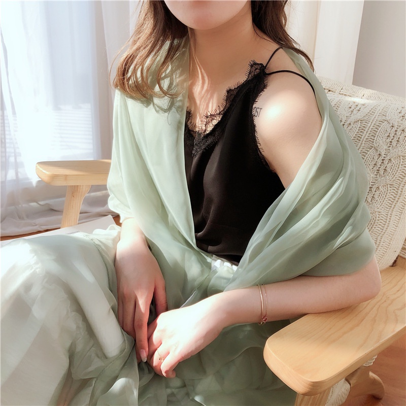Khăn Choàng Lụa Chiffon Siêu Mỏng Nhẹ Màu Trơn Dáng Dài Chống Nắng / Bãi Biển Mùa Xuân Hè