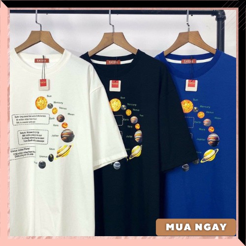 Áo thun, áo phông tay lỡ form rộng nam nữ unisex hình vũ trụ màu đen, trắng, xanh chất liệu thoáng mát