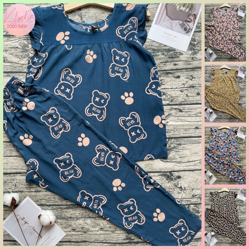 Đồ bộ tole nữ loại 1, 45-70 ký, Quần dài 9 tất áo cổ tròn tay cánh tiên, Khả Nhi Dobo Shop