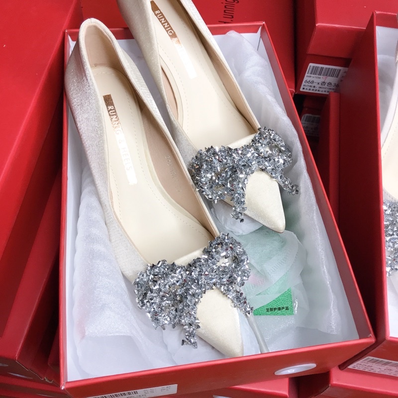 Giày / sandal cao gót nơ đá hạt QCCC Full box RH-858