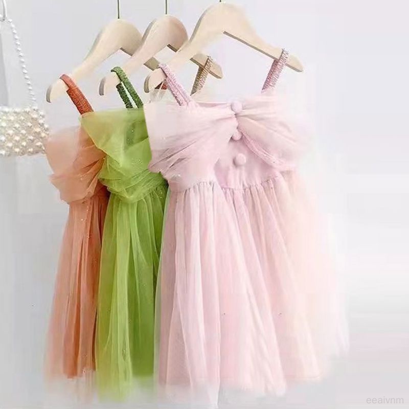 Đầm Dây Công Chúa Trễ Vai Cho Bé Gái Hiện Có 3 Màu Và 5 Size