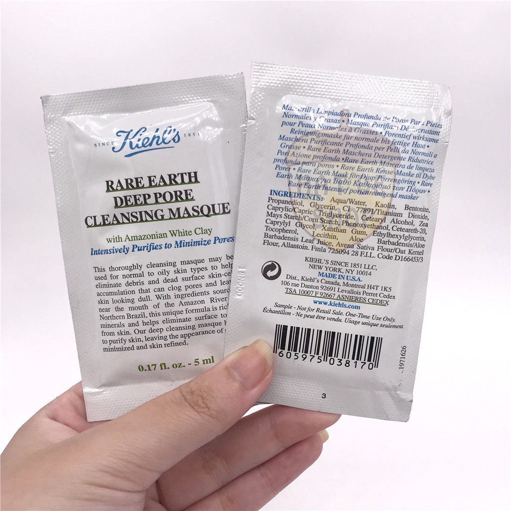 Kiehl's / Kiehls Sample Gói Mặt Nạ Đất Sét  Rare Earth Deep Pore Cleansing 25ml (5 gói x 5ml)-Hàng Chính Hãng