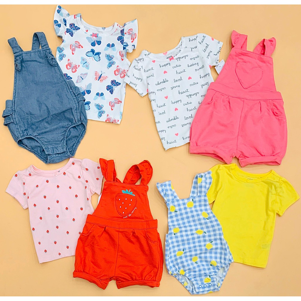 #NEW #ARRIVAL Set áo thun + quần yếm bé gái  #Carter's , Size 3M - 24M , #Cambodia xuất xịn