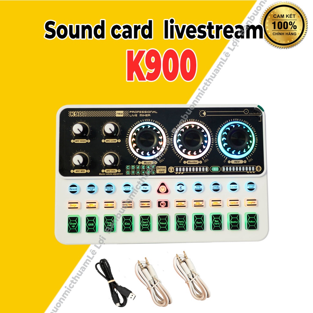 Sound Card K900 Có bluetooth auto-tune tích pin dùng cho các micro thu âm bảo hành 6 tháng