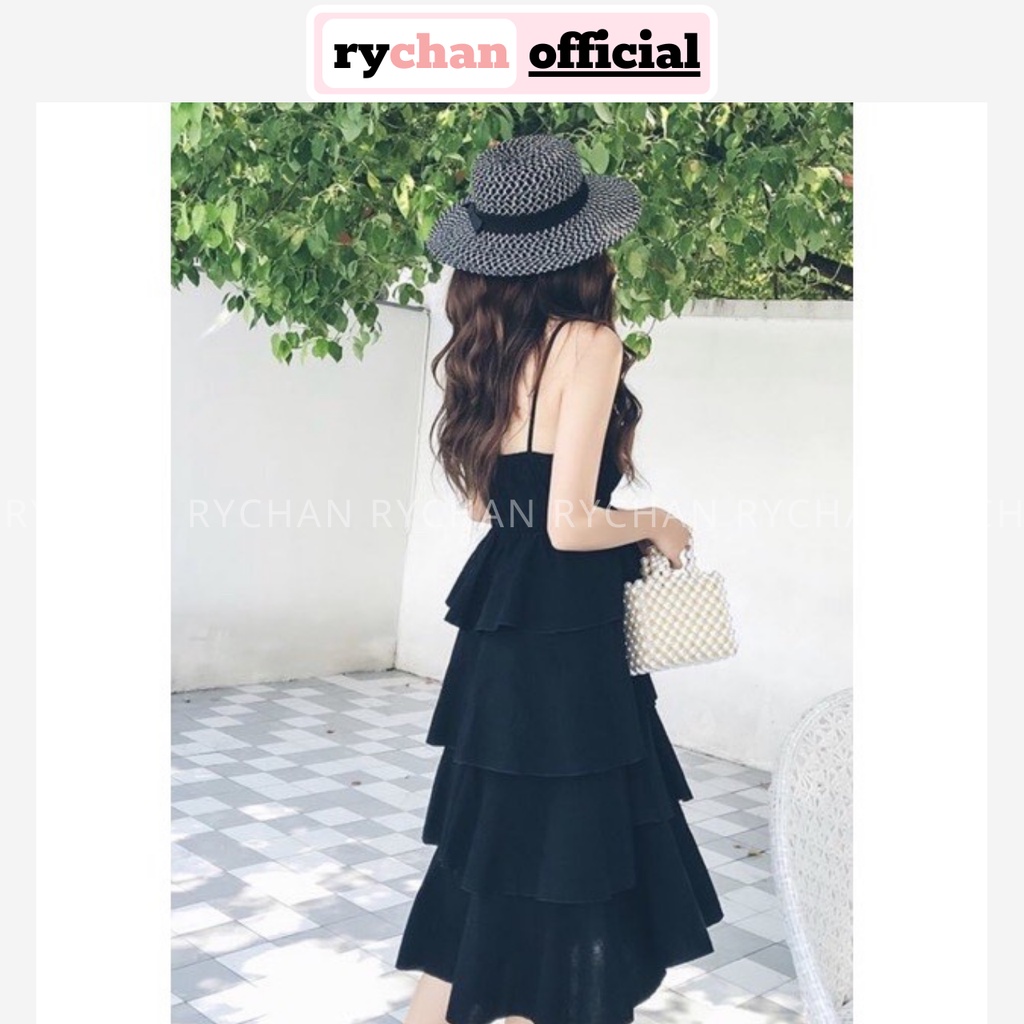 Đầm Đi Biển Dáng Xòe 4 Tầng 2 Dây Cổ Đắp 4 Màu - DX695