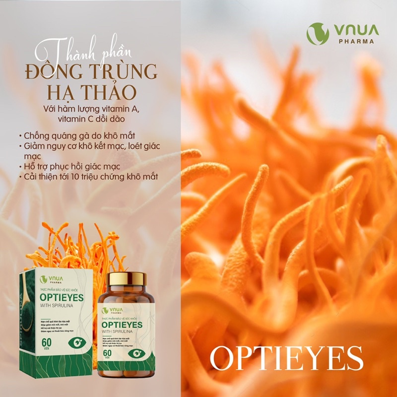 Viên Uống Bổ Mắt OPTIEYES With Spirulina VNUA Pharma Cải Thiện Thị Lực, Giảm Nhức Mỏi Mắt Sau 2 Tuần Sử Dụng (60 viên)
