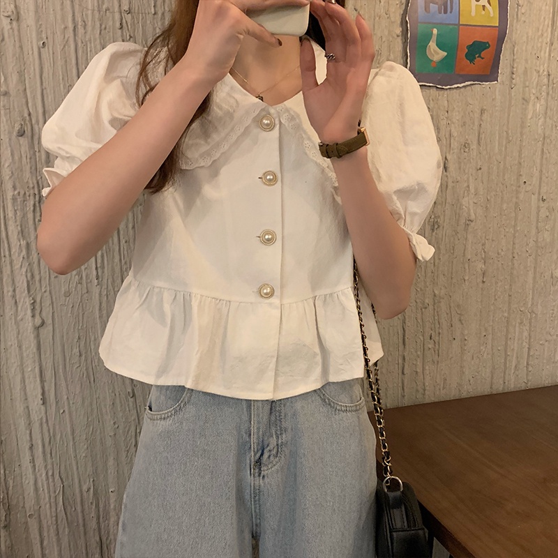 Áo Sơ Mi Tay Ngắn Dáng Rộng Cổ Búp Bê Thời Trang Dành Cho Nữ | BigBuy360 - bigbuy360.vn