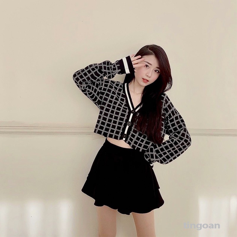 [Mã WABRTN02 giảm 10% ]Áo khoác cardigan crop caro đen tingoan MISS BLING TOP/BL | BigBuy360 - bigbuy360.vn