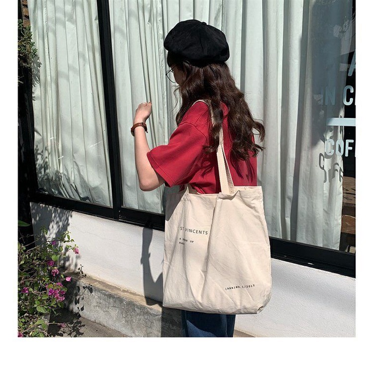 Túi xách vải canvas cỡ lớn in chữ thời trang Harajuku