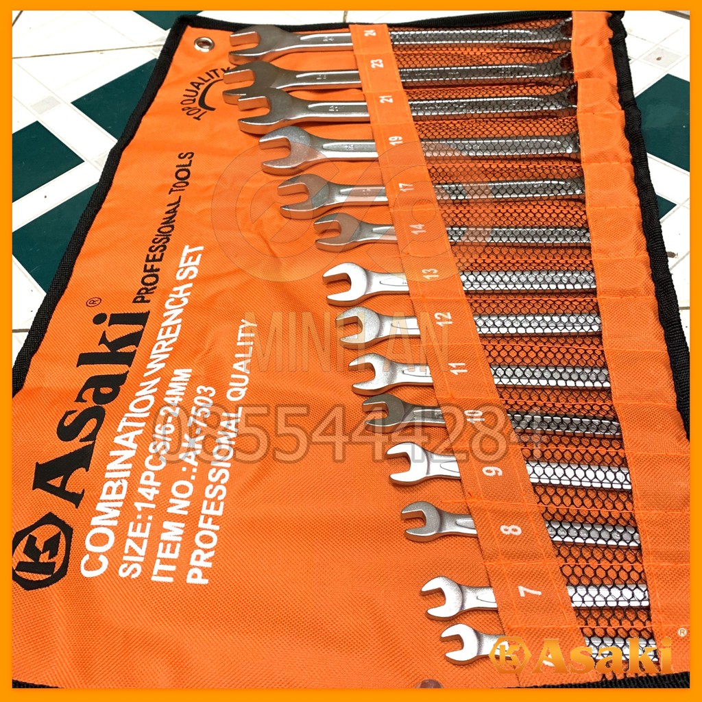 Bộ cờ lê vòng miệng [HÀNG CHÍNH HÃNG] 14 cây Asaki AK-7503 6-24mm